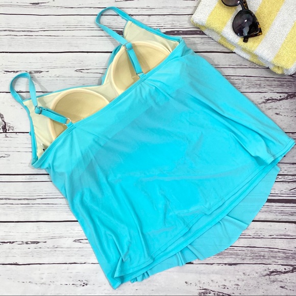 Aqua Green Tiered Tankini Top Plus Size - Picture 4 of 7